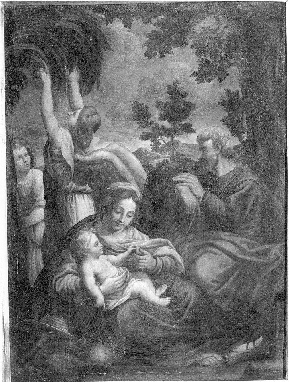 riposo nella fuga in Egitto (dipinto, opera isolata) - ambito emiliano (sec. XVII)