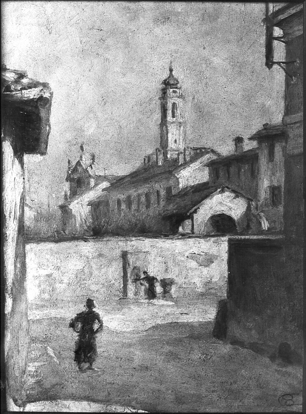 Vigevano - angolo dal Cristo, veduta di città (dipinto) di Ottone Casimiro (attribuito) (secc. XIX/ XX)