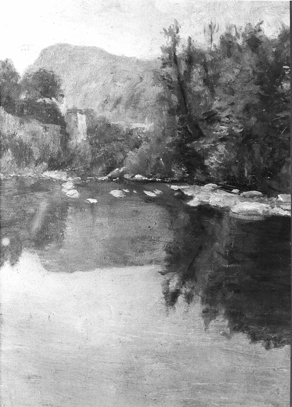 Torrente Mastellone - Varallo Sesia, paesaggio fluviale (dipinto) di Ottone Casimiro (attribuito) (primo quarto sec. XX)