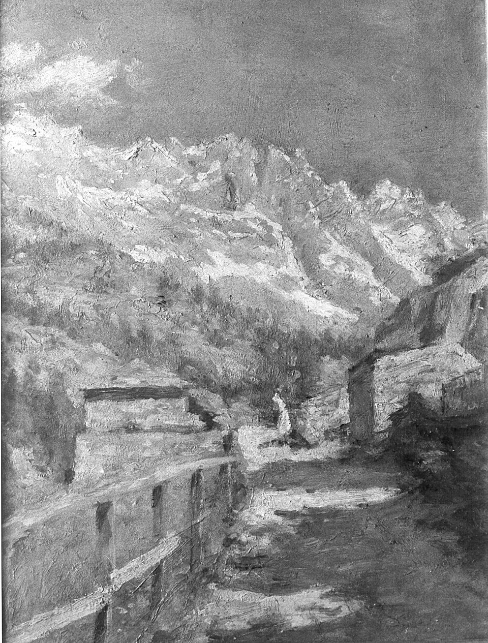 Valtournanche, paesaggio montano (dipinto) di Ottone Casimiro (attribuito) (primo quarto sec. XX)