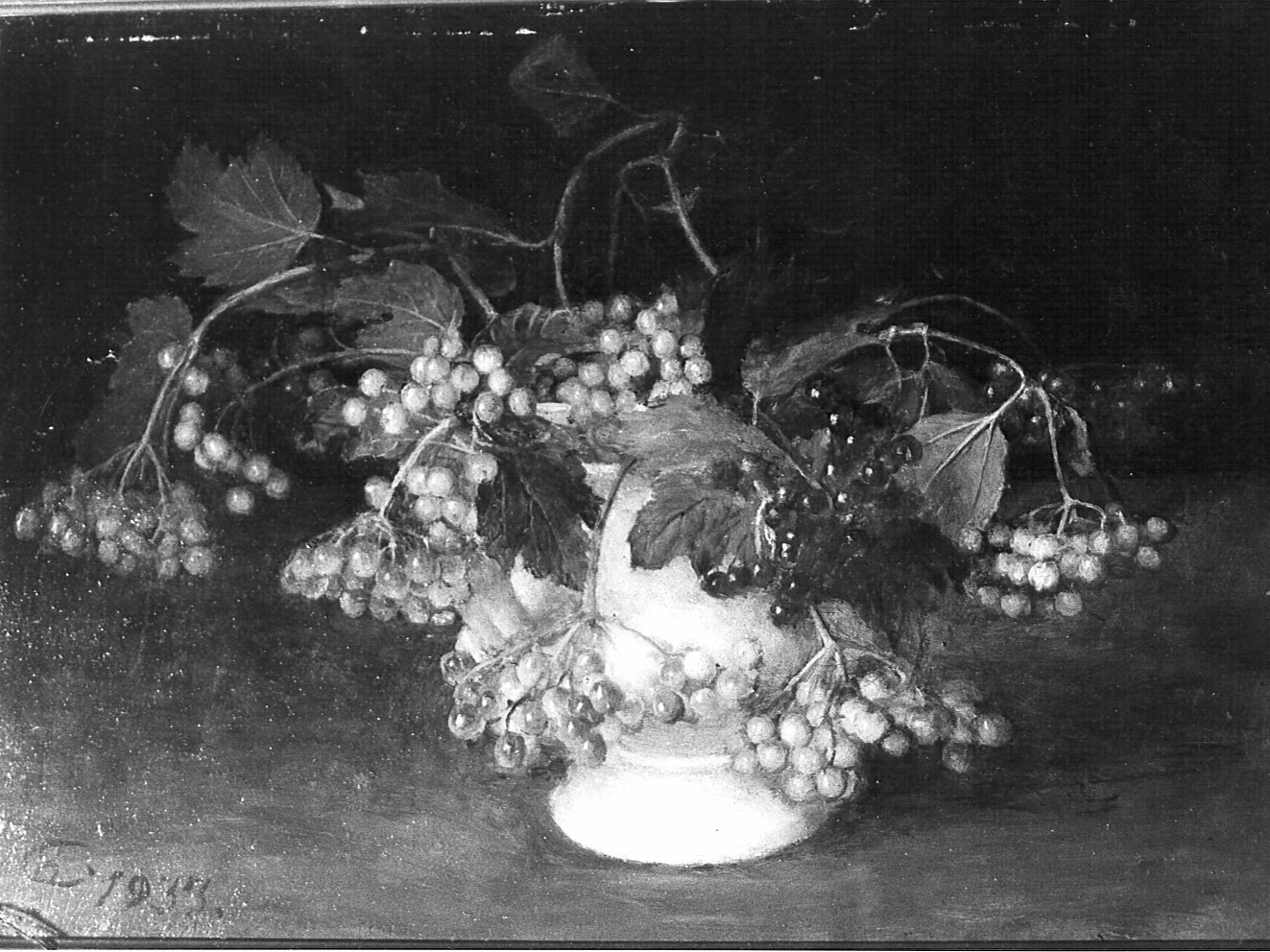 Vaso con frutti di bosco, natura morta con frutta (dipinto) di Ottone Casimiro (attribuito) (sec. XX)