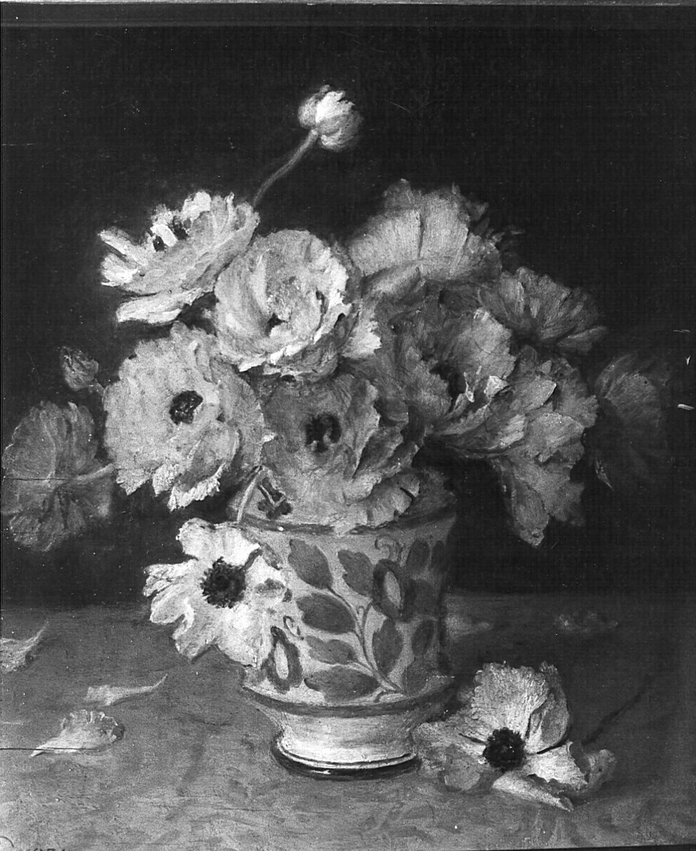 Ranuncoli, vaso con fiori (dipinto) di Ottone Casimiro (attribuito) (sec. XX)