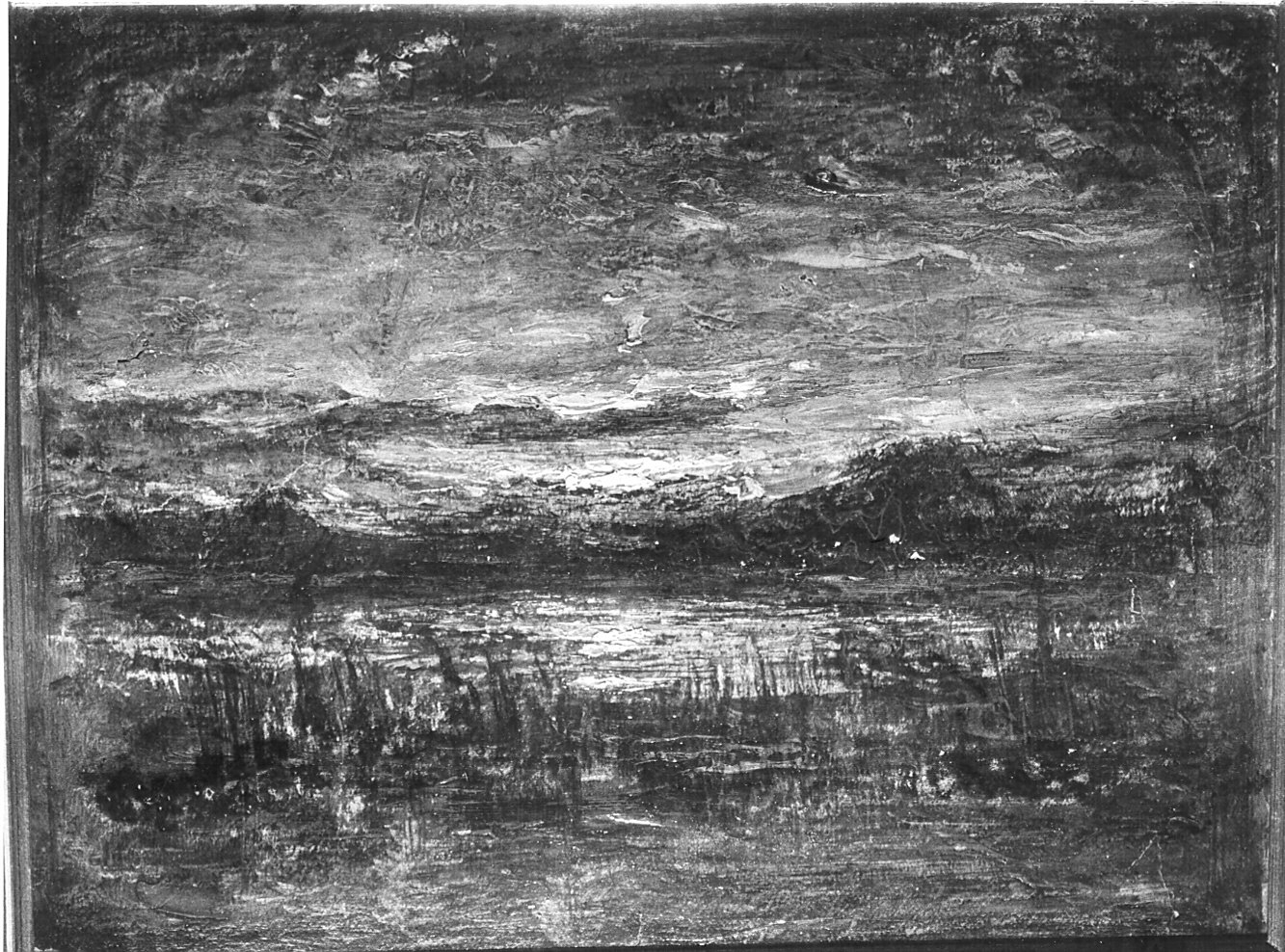 Studio - impressionde al tramonto, paesaggio lagunare (dipinto) di Fontanesi Antonio (attribuito) (sec. XIX)