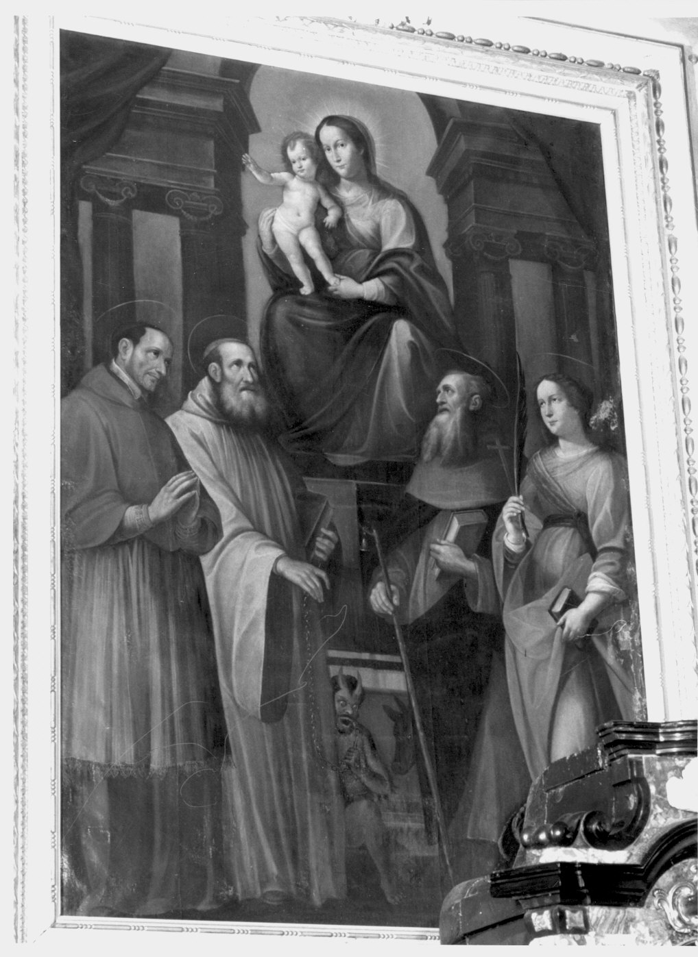 Madonna con Bambino in trono tra San Carlo Borromeo, San Bernardo, Sant'Antonio Abate e Santa Lucia (dipinto) - ambito lombardo (prima metà sec. XVII)