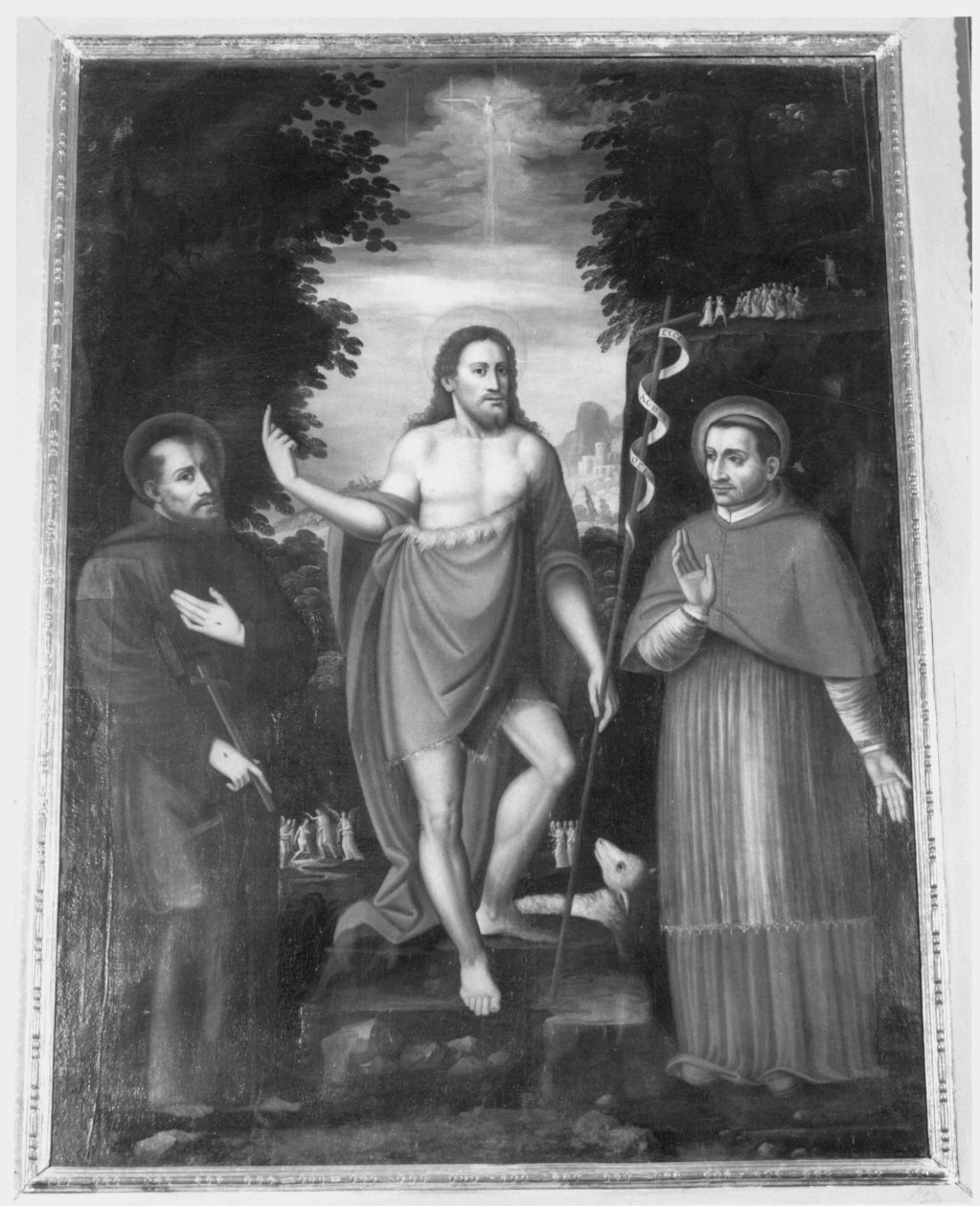 San Giovanni Battista tra San Francesco d'Assisi e San Carlo Borromeo (dipinto) - ambito lombardo (prima metà sec. XVII)