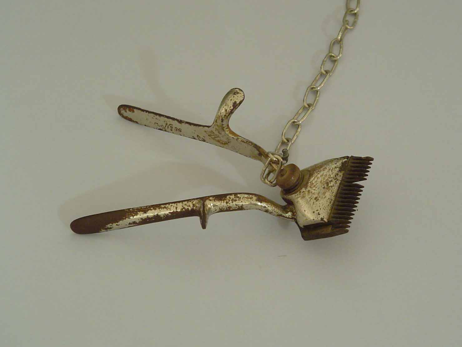 tagliacapelli, strumento da barbiere - bottega marchigiana (sec. XX prima metà)