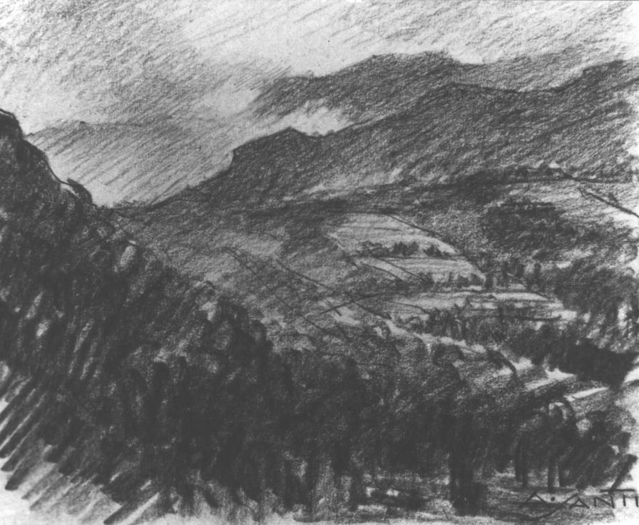 Vallone secco, paesaggio montano (disegno) di Santi Archimede (sec. XX)