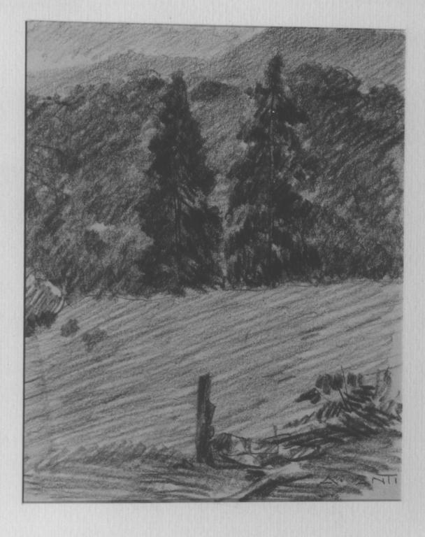 Dintorni, paesaggio montano (disegno) di Santi Archimede (sec. XX)