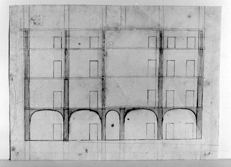 edificio con porticato (disegno) - ambito marchigiano (seconda metà sec. XVIII)