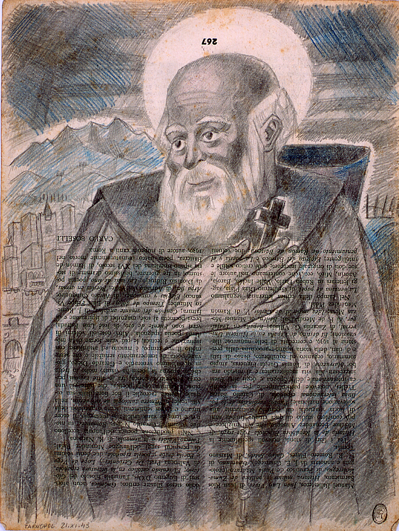 santo francescano (disegno) di Ercolani Ernesto (sec. XX)
