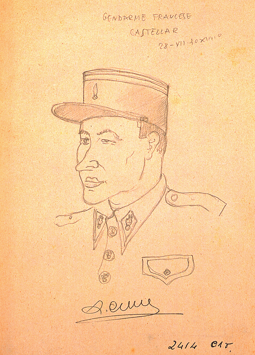 Gendarme francese, ritratto d'uomo (disegno) di Ercolani Ernesto (sec. XX)