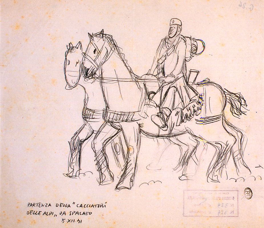 soldato a cavallo (disegno) di Ercolani Ernesto (sec. XX)