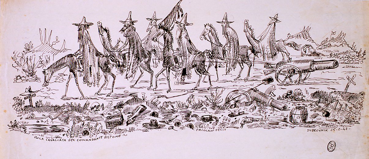figure maschili a cavallo (disegno) di Ercolani Ernesto (sec. XX)
