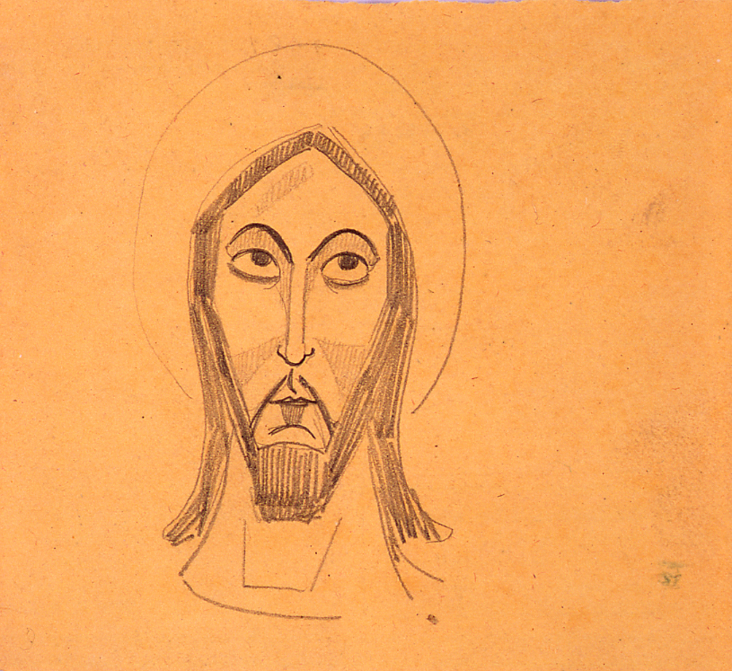 volto di Cristo (disegno) di Ercolani Ernesto (sec. XX)
