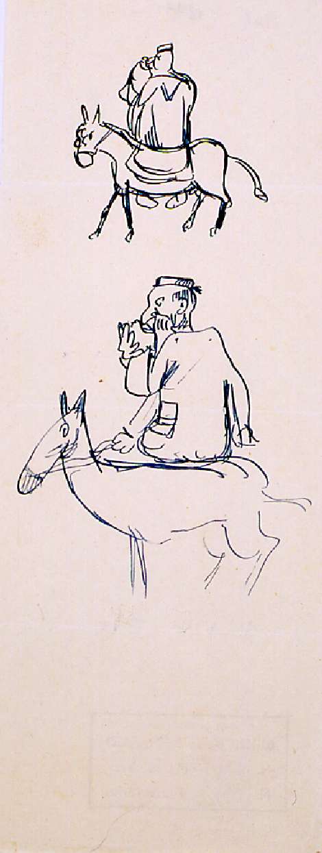 studio per uomo in groppa ad un asino (disegno) di Ercolani Ernesto (sec. XX)