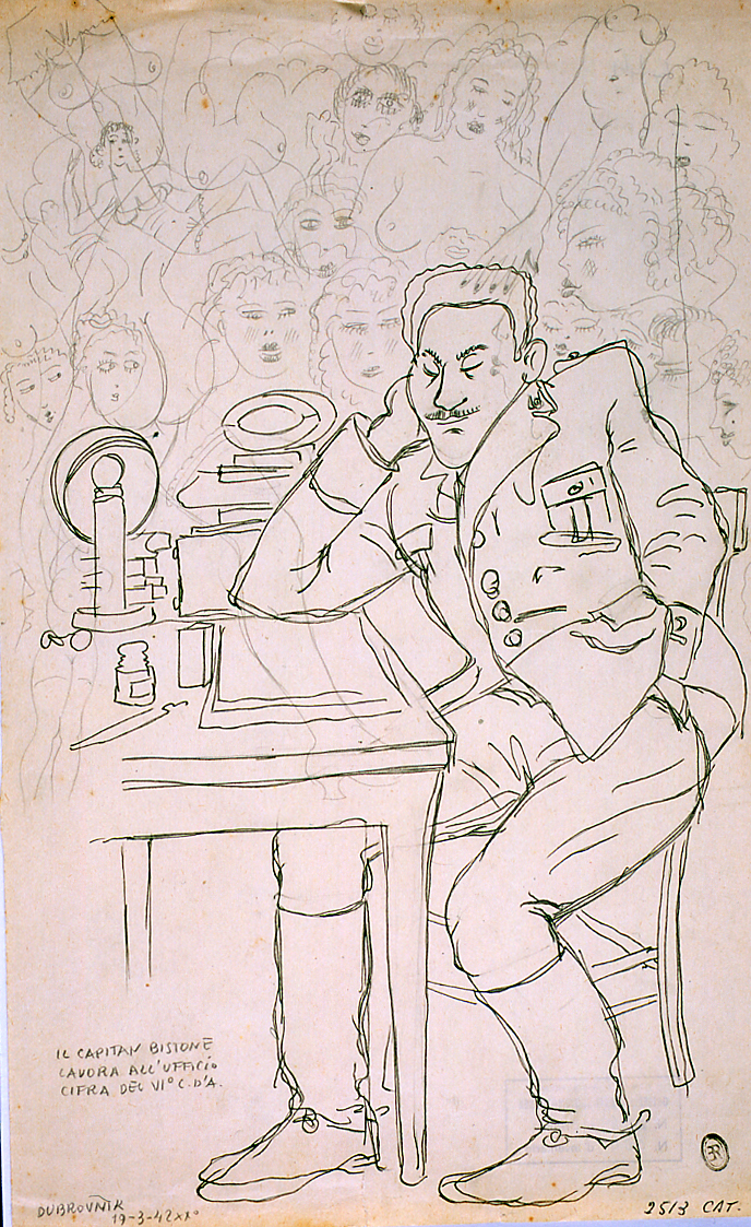 figura maschile seduta (disegno) di Ercolani Ernesto (sec. XX)