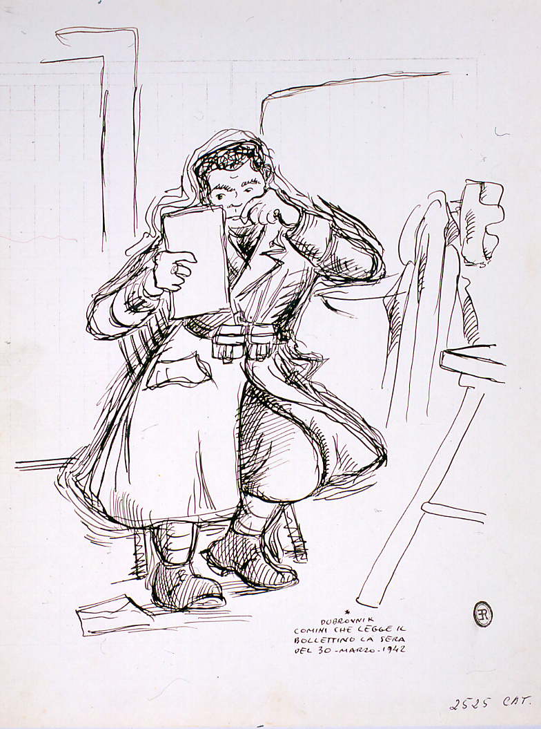 figura maschile che legge (disegno) di Ercolani Ernesto (sec. XX)