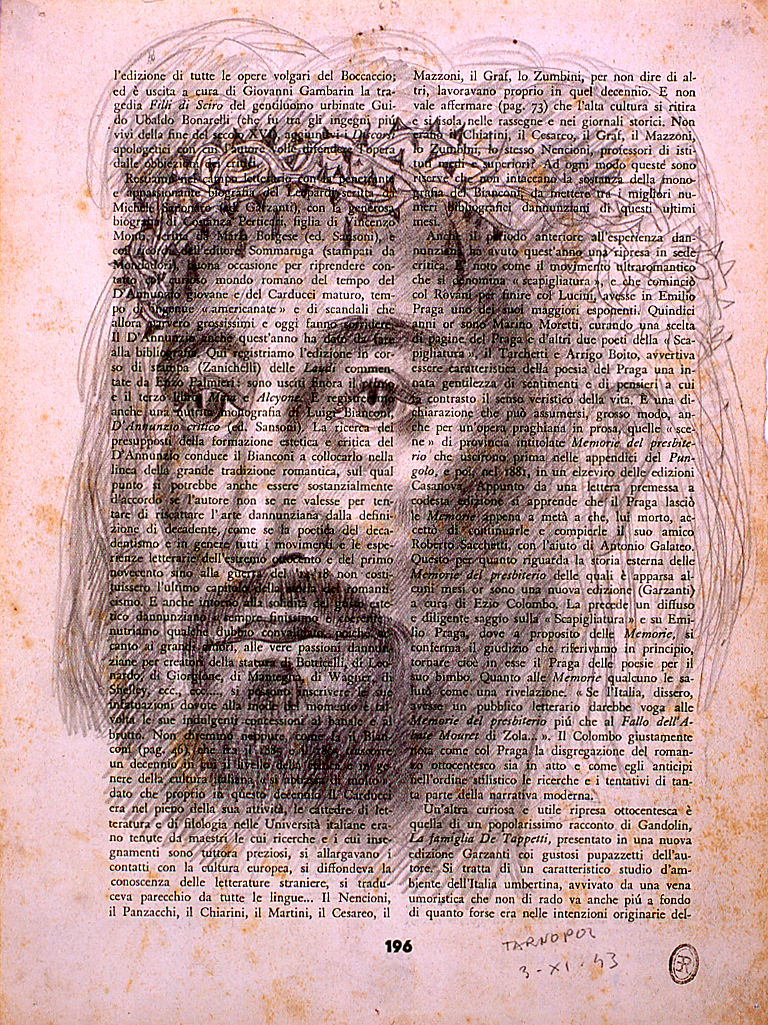 Cristo coronato di spine, testa di Cristo (disegno) di Ercolani Ernesto (sec. XX)