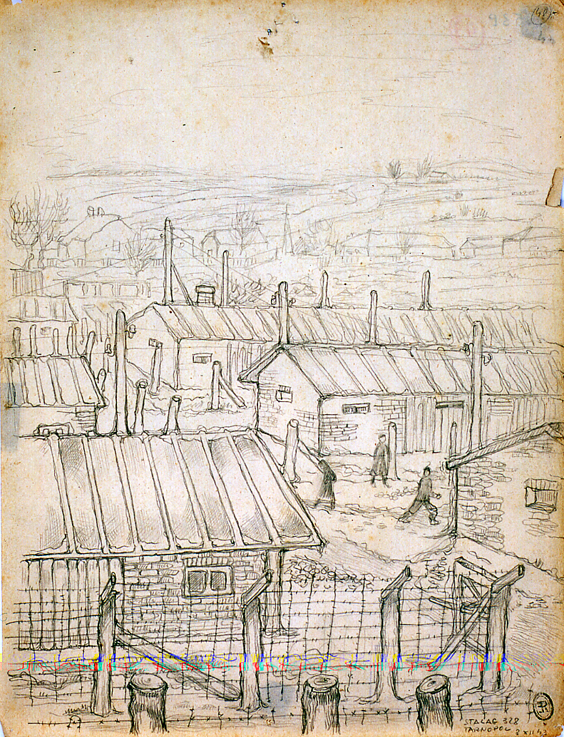 Stalag 328, veduta del campo di prigionia (disegno) di Ercolani Ernesto (sec. XX)