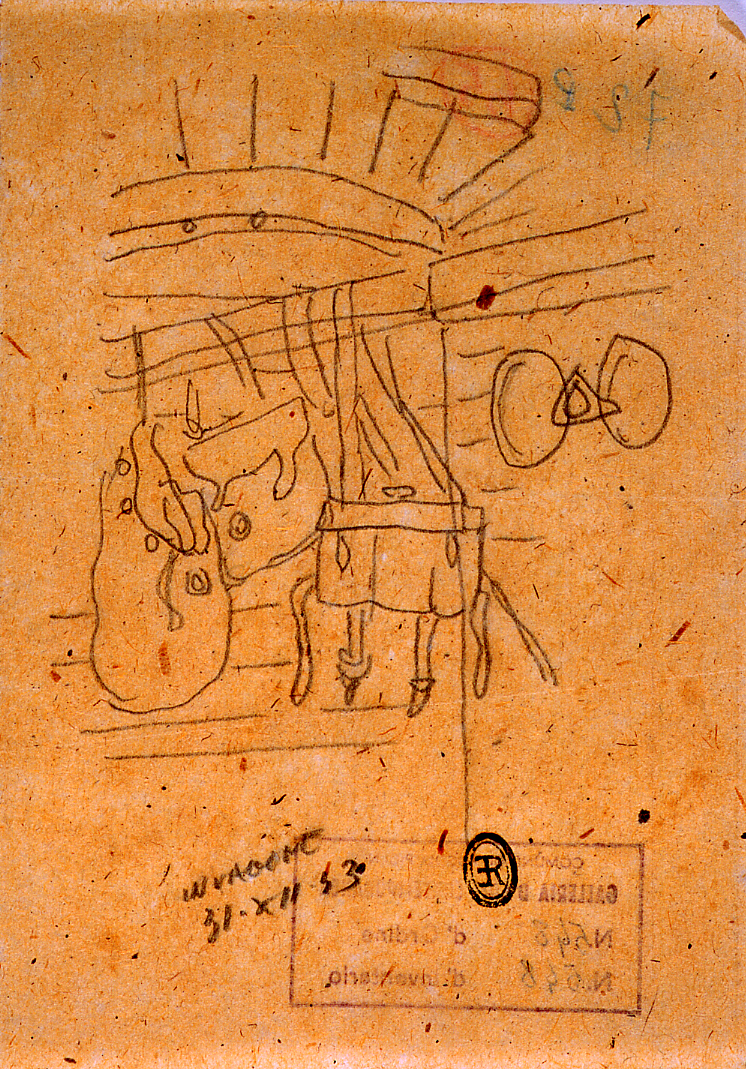 In vagone, in vagone - bisacce (disegno) di Ercolani Ernesto (sec. XX)