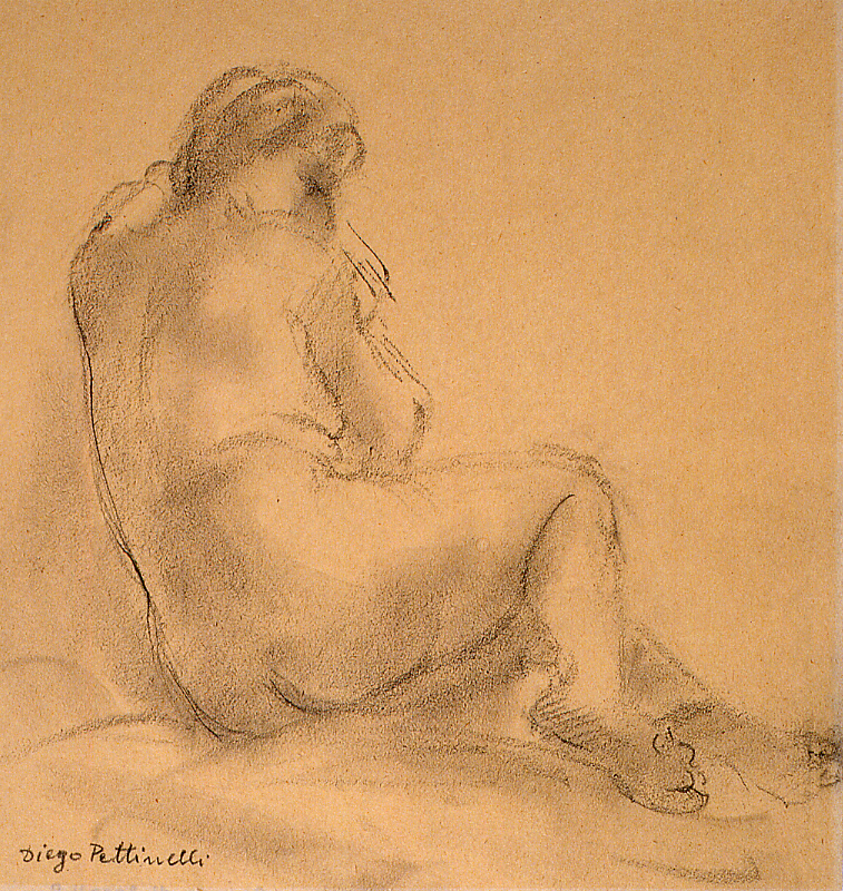 figura femminile nuda (disegno) di Pettinelli Diego (terzo quarto sec. XX)