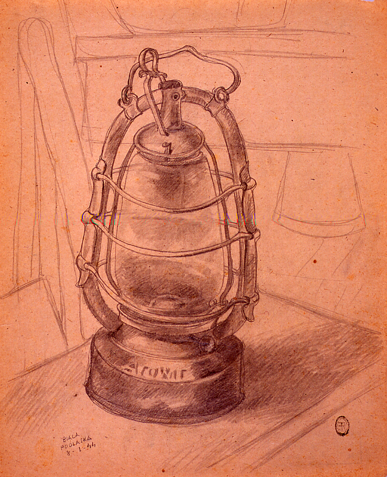 Lume di acetilene, lampada portatile (disegno) di Ercolani Ernesto (sec. XX)