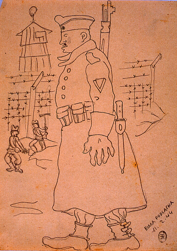 Soldato serbo, sentinella nel campo di prigionia (disegno) di Ercolani Ernesto (sec. XX)