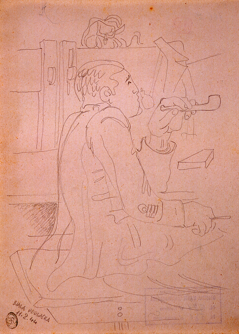 Ufficiale italiano, prigioniero nella camerata (disegno) di Ercolani Ernesto (sec. XX)