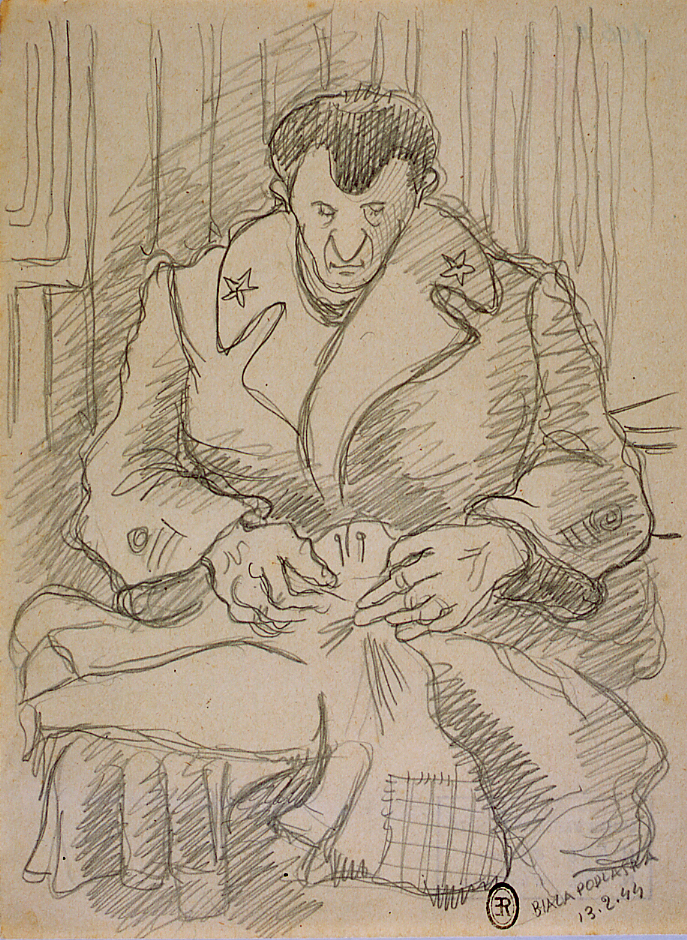 Ritratto di ufficiale nella baracca, ritratto di ufficiale (disegno) di Ercolani Ernesto (sec. XX)