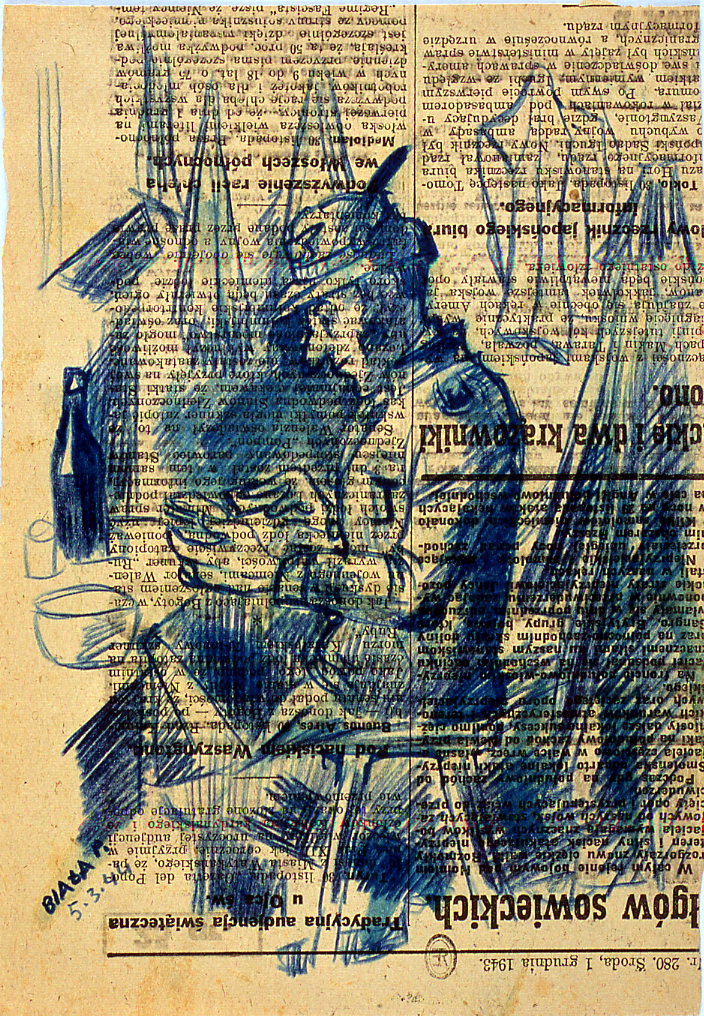 Ritratto di ufficiale italiano nella baracca, prigioniero alpino (disegno) di Ercolani Ernesto (sec. XX)