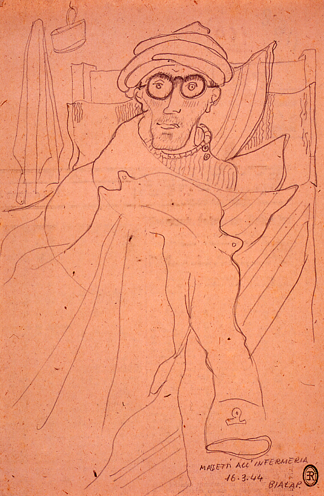 Massetti all'infermeria, prigioniero all'infermeria (disegno) di Ercolani Ernesto (sec. XX)