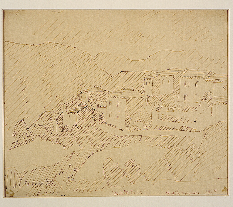 Montemonaco, paesaggio (disegno) di Cantatore Domenico (sec. XX)