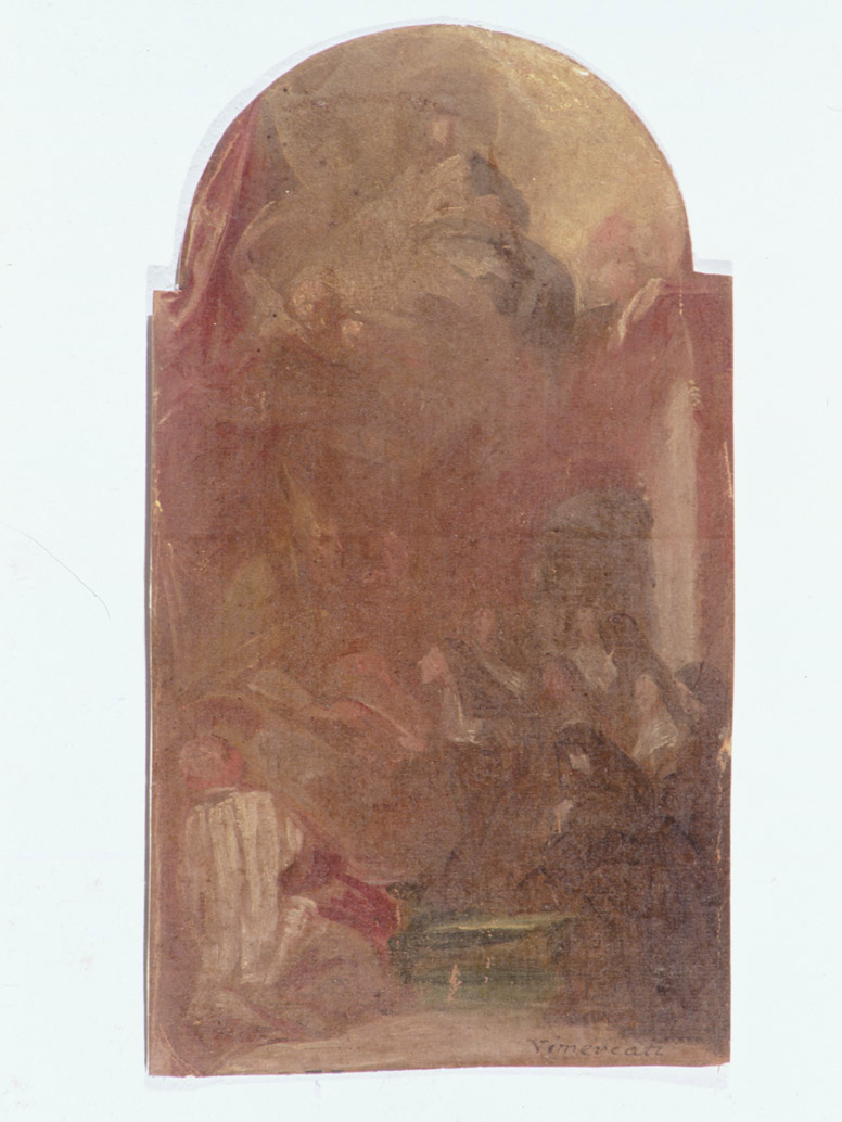 Madonna con Bambino in gloria e un gruppo di suore inginocchiate davanti ad un vescovo (disegno, opera isolata) di Donelli Carlo detto Vimercati (attribuito) (inizio sec. XVIII)