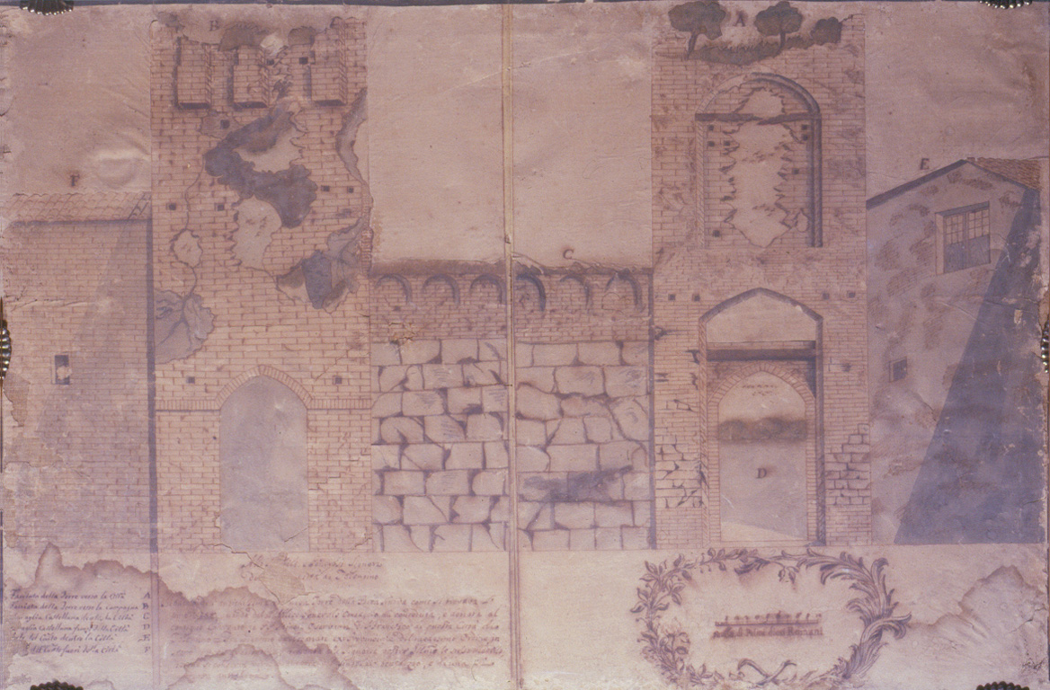 prospetto della torre della Porta Nuova (disegno) - ambito marchigiano (sec. XVIII)