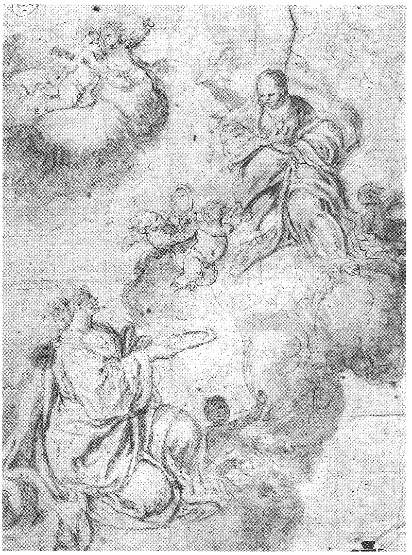 Santa Lucia appare alla Madonna (disegno) di Monti Nicola Antonio (sec. XVIII)