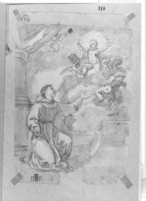 Sant'Antonio da Padova con il bambino (disegno) di Giordano Luca (sec. XVII)