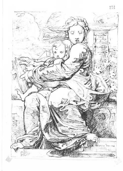 Madonna in trono con Bambino (disegno) di Duranti Fortunato (prima metà sec. XIX)