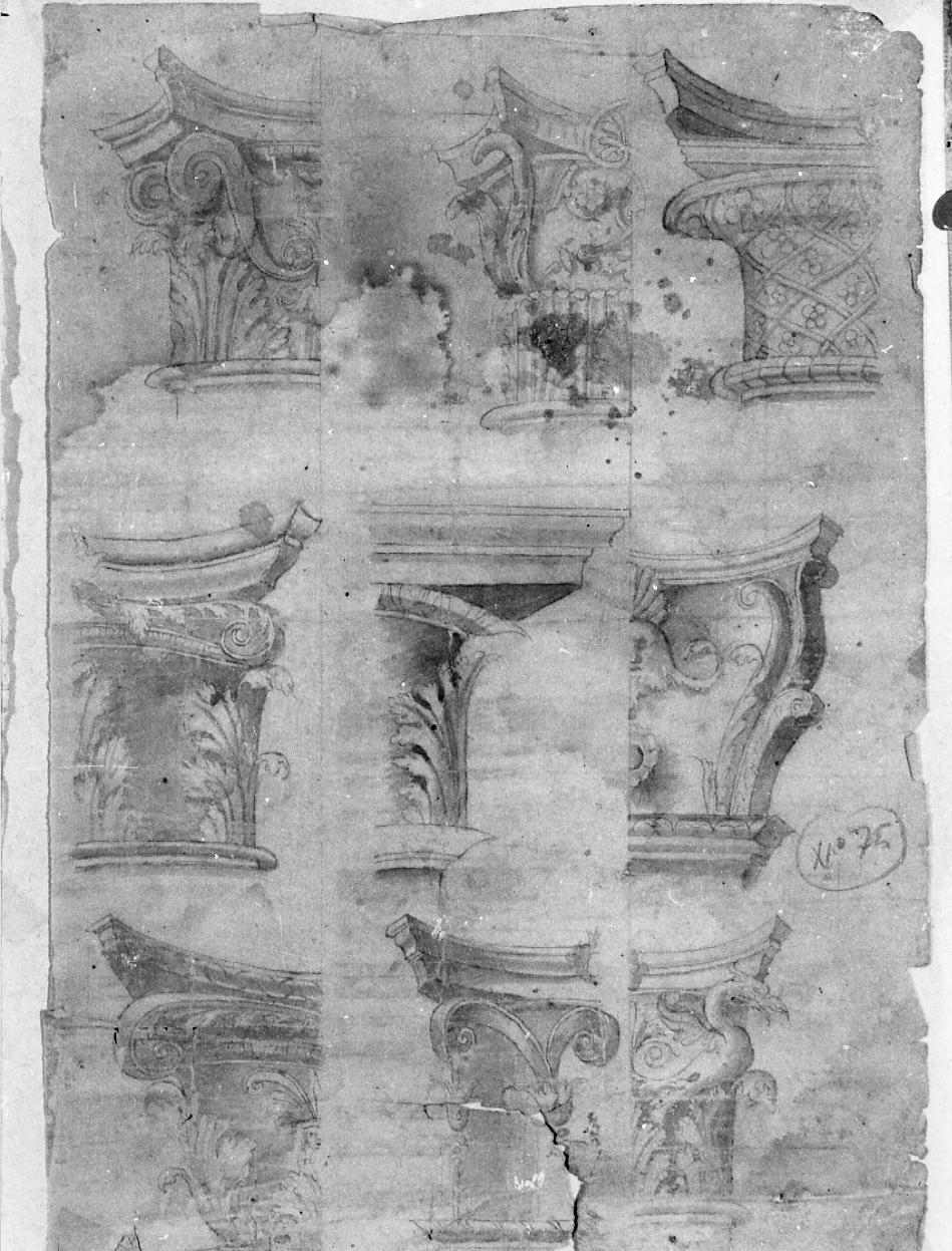 capitelli; trabeazioni (disegno) - ambito romano (sec. XVI)