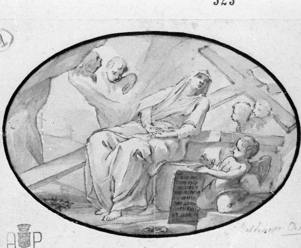 Madonna dolente ai piedi della croce (disegno) di Orsini Baldassarre (secc. XVIII/ XIX)