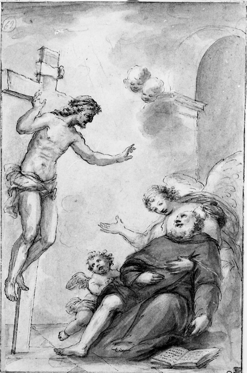 apparizione di Cristo crocifisso ad un Santo (disegno) di Orsini Baldassarre (secc. XVIII/ XIX)