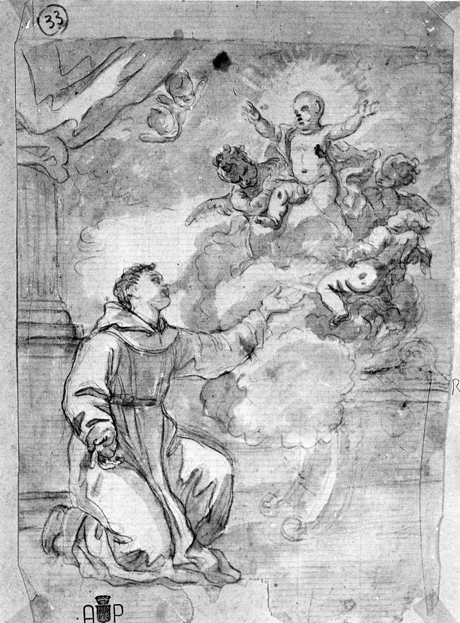 apparizione di Gesù Bambino a Sant'Antonio da Padova (disegno) di Giordano Luca (seconda metà sec. XVII)
