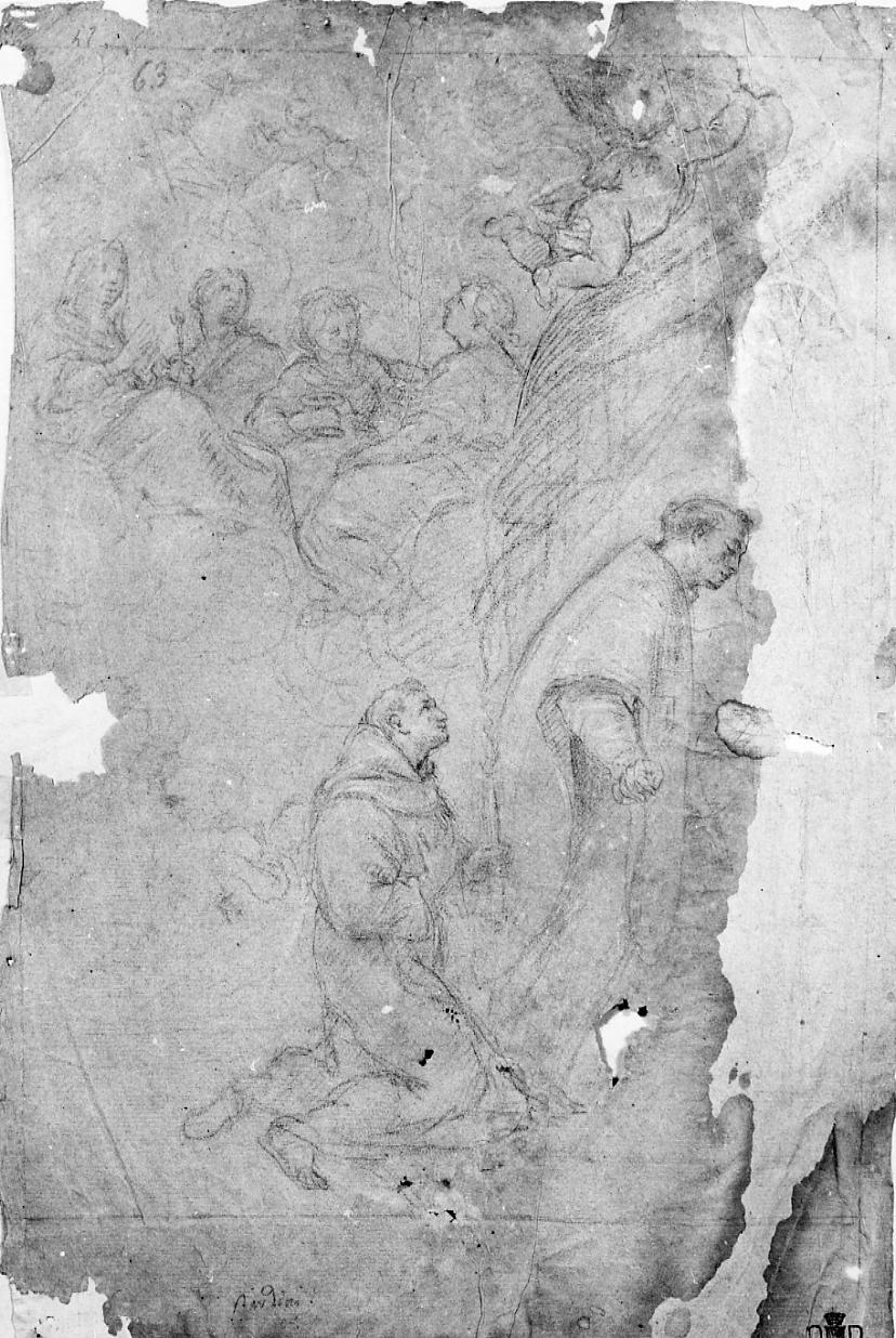 celebrante con monaco e gruppo di Sante (disegno) di Trasi Ludovico (seconda metà sec. XVII)