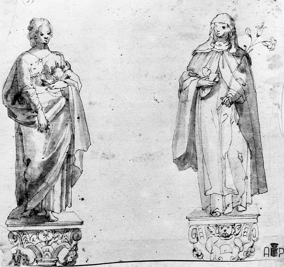 Santa Maria Maddalena e Santa Caterina da Siena (disegno) - ambito senese (sec. XVII)