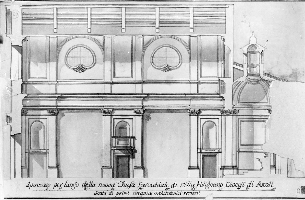 sezione della chiesa parrocchiale di Folignano (disegno) di Maggi Pietro (seconda metà sec. XVIII)