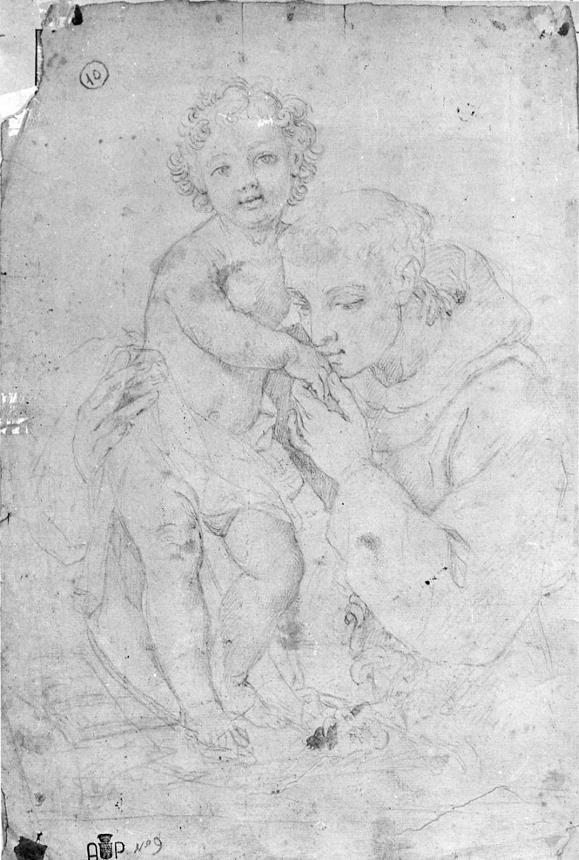 Sant'Antonio da Padova e Gesù Bambino (disegno) di Monti Nicola Antonio (sec. XVIII)