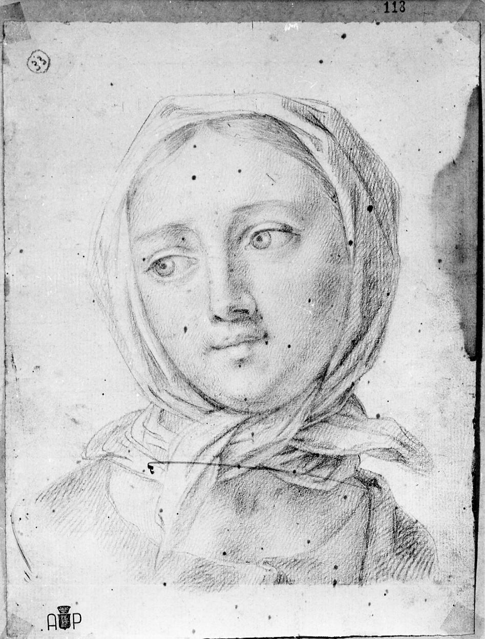 testa di donna con fazzoletto (disegno) di Monti Nicola Antonio (sec. XVIII)
