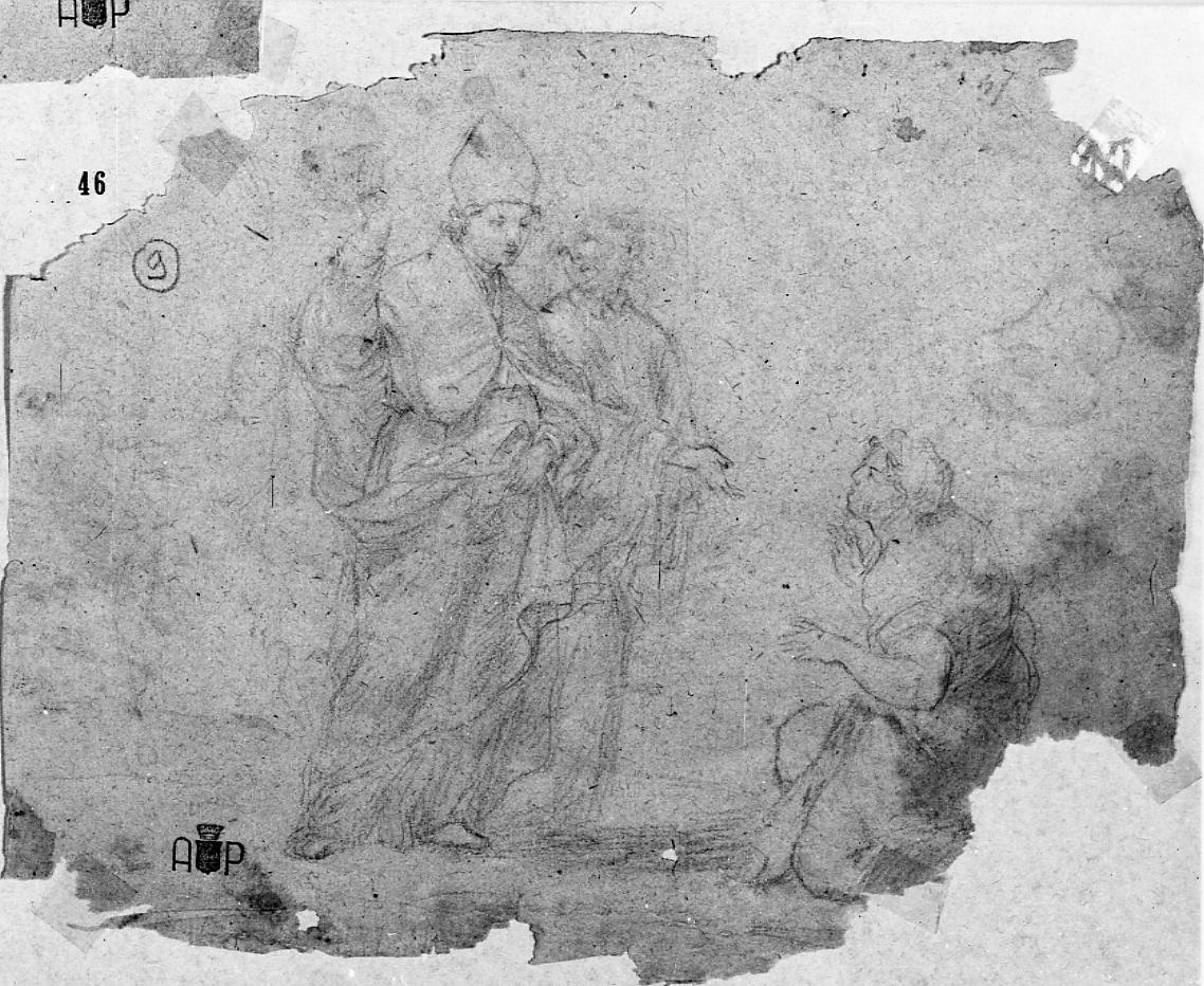 Sant'Emidio benedice un giovane; studi per un Santo vescovo (disegno) di Nardini Tommaso (sec. XVIII)