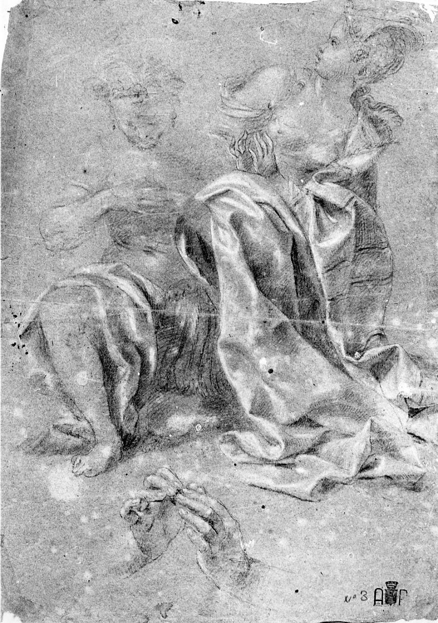 figure femminili in abito orientale e studio di mani; studio per la Fama (disegno) di Palucci Carlo (secc. XVII/ XVIII)