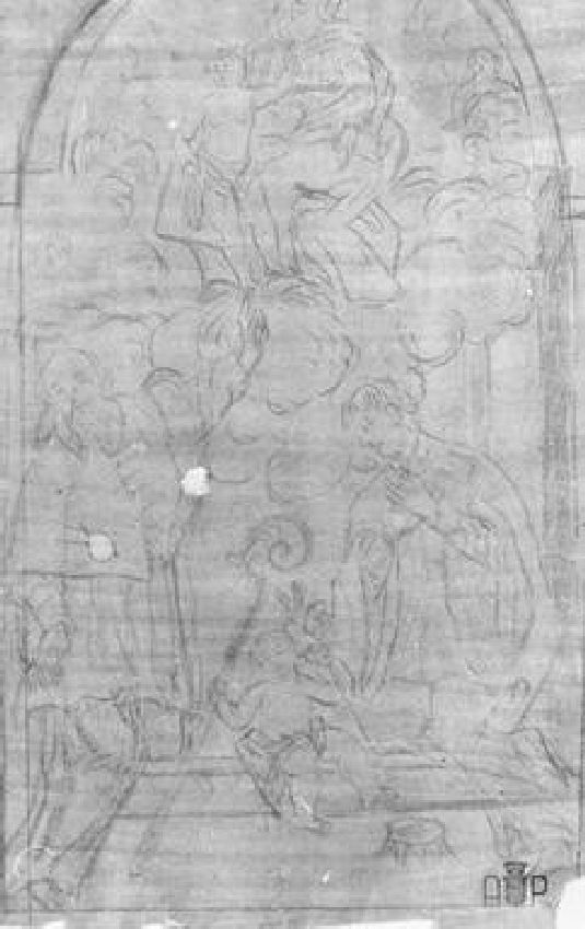 apparizione della Madonna con Bambino a San Luigi Gonzaga e ad un Santo Vescovo (disegno) - ambito ascolano (seconda metà sec. XVIII)