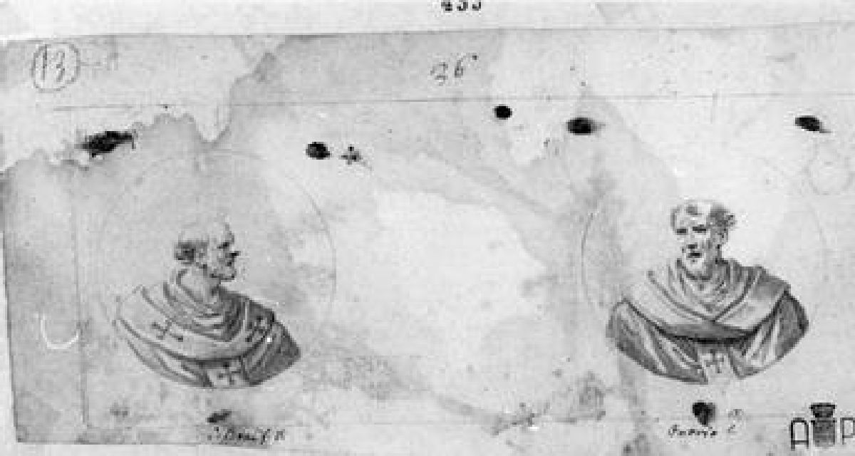 papa San Bonifacio V e papa Onorio I (disegno) - ambito italiano (fine sec. XVIII)